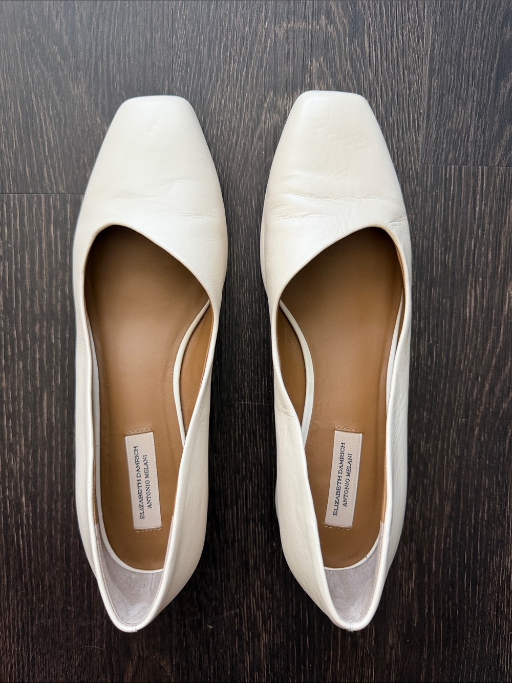 Elizabeth Damrich / Antonio Melani Cream Square-Toe Leather Block Heels